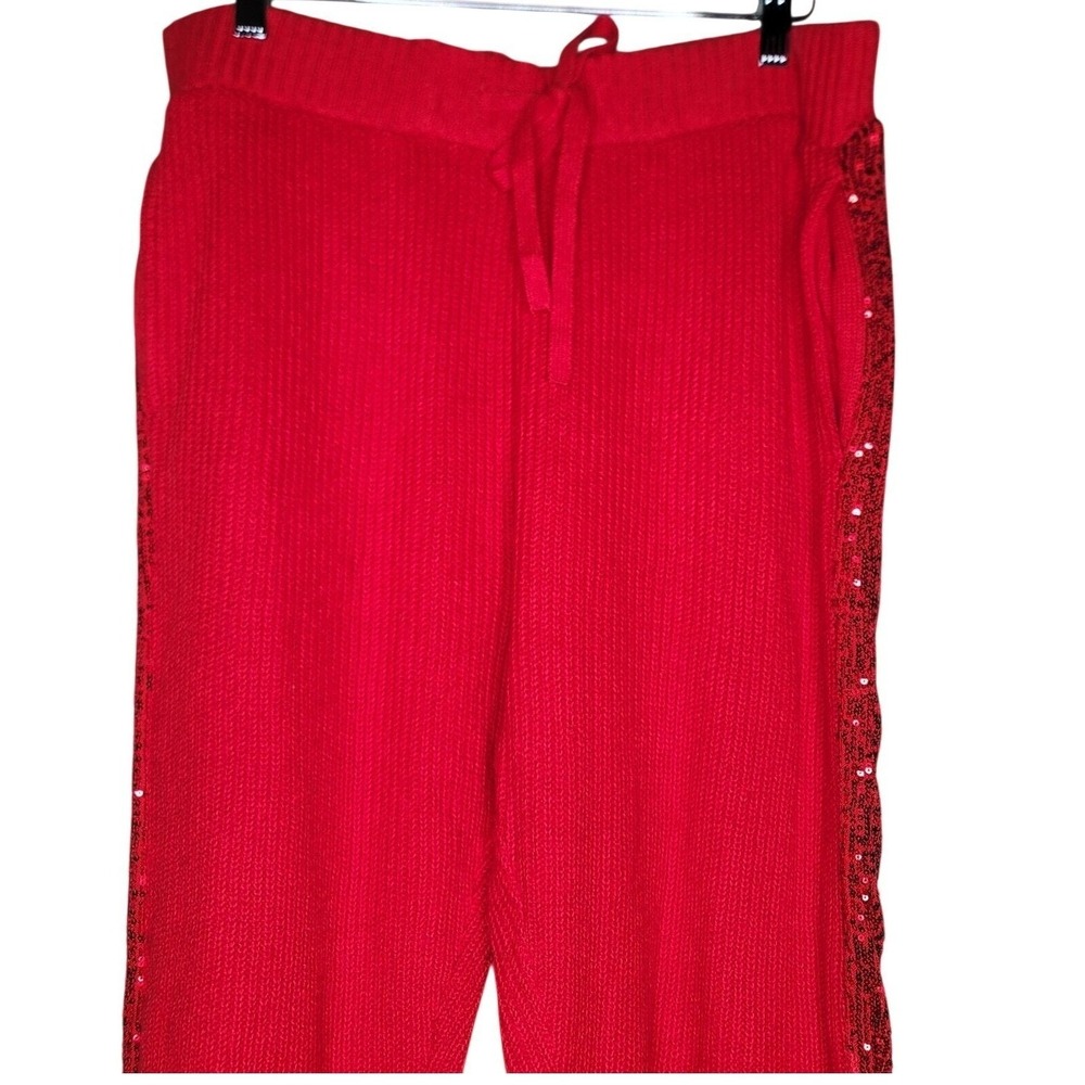 INC Red Sweater Knit Joggers Sequin Stripe XL Drawstring Lounge Pullon Pockets